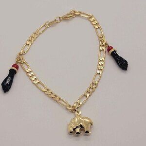 Brand New Brazilian 18k Gold Filled 2 Figa Hand and 1 Elephant Bracelet
